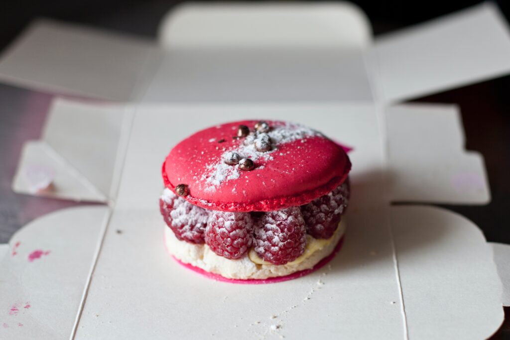 strawberry and chocolate burger on white table